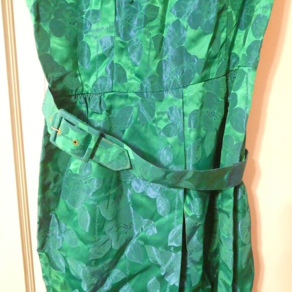 Blue Green Floral Brocade Sleeveless Sheath Dress w/Jacket Small 4 NEEDS TLC - Picture 5 of 16